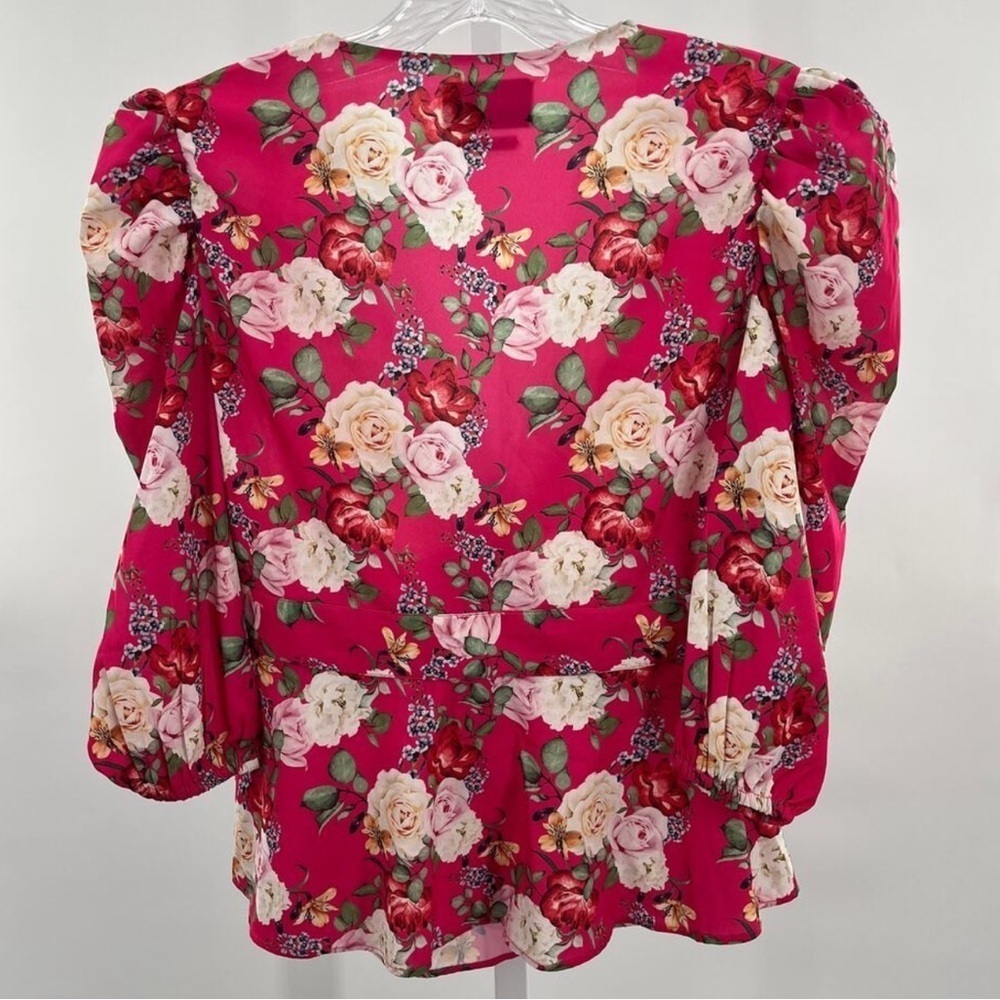 Size XS Valencia and Vine blouse dark pink floral faux wrap top - Picture 5 of 7